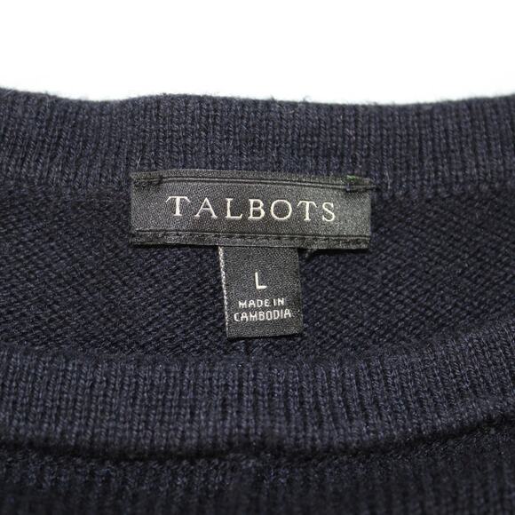 Talbots Womens Button Shoulder Sweater Tunic Length Side vents Navy Blue Size L - Picture 4 of 9